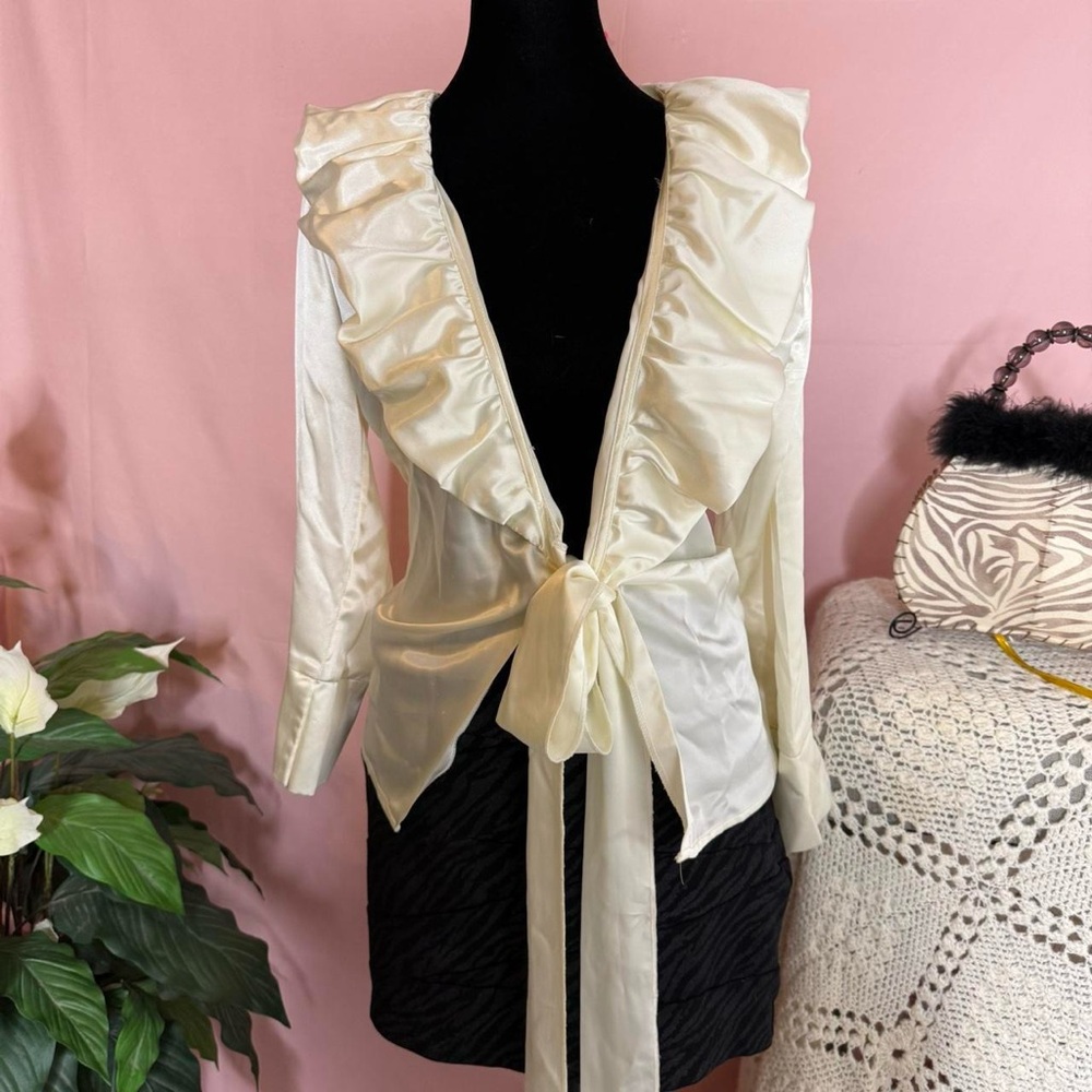 Scarlett Ruffled Satin Cardigan Size L